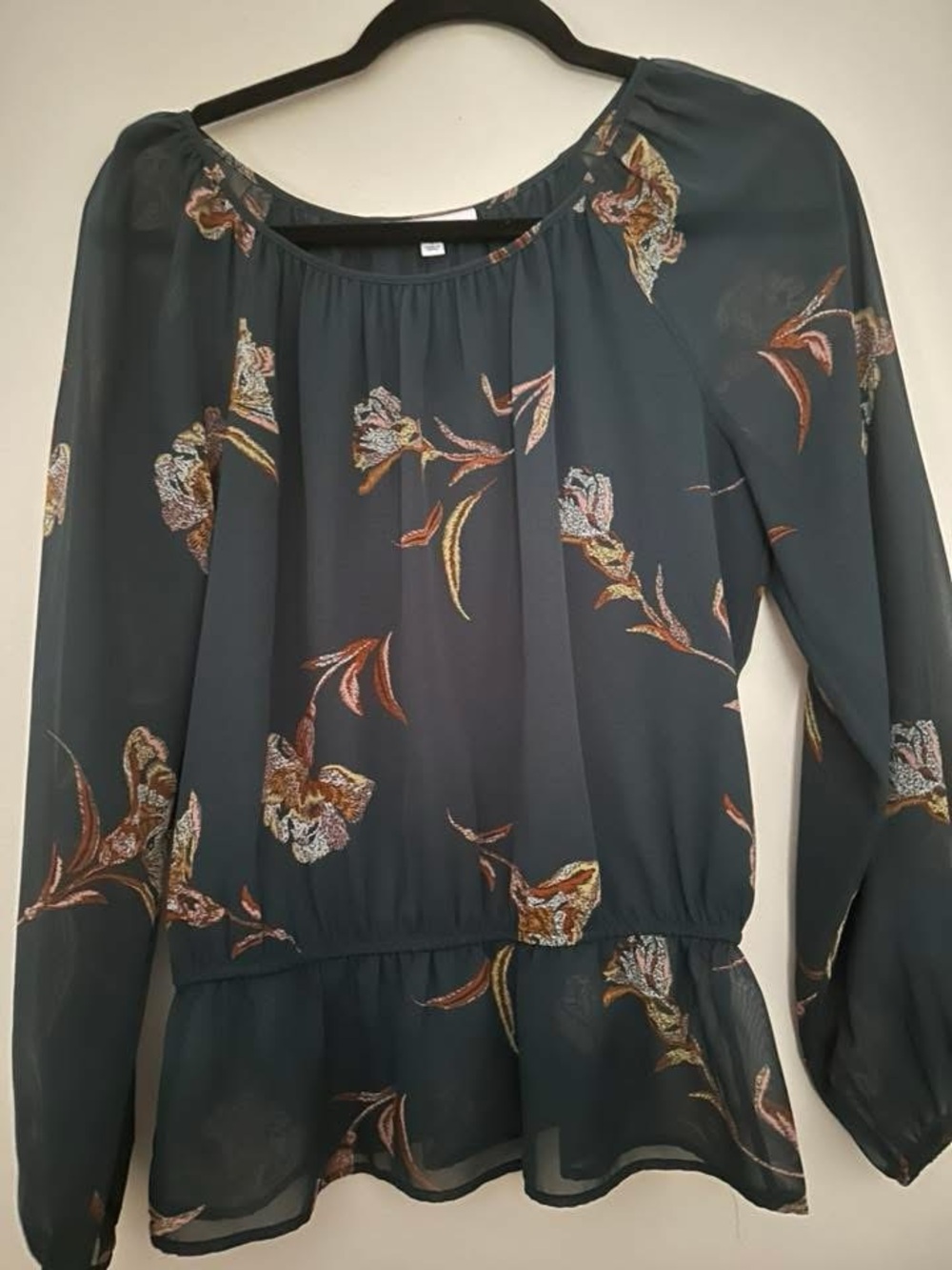 DR2 Dark Teal Blouse with Rust Floral Accents